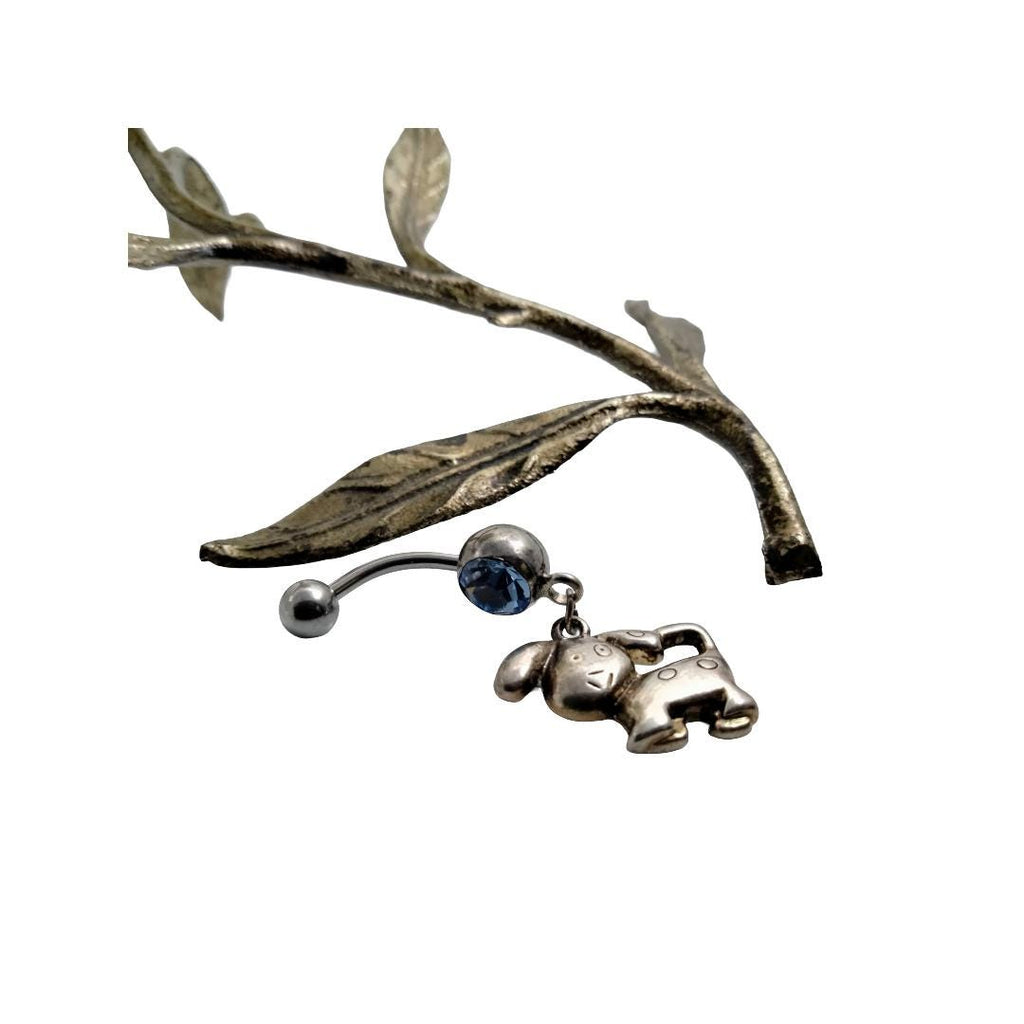 Puppy Dangle Belly Ring – 14G Blue Rhinestone, Surgical Steel