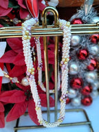 Vintage Faux Pearl Crochet Rope Necklace – Lavender & Gold Grape Design, 15"