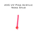 20G UV Reactive Pink Acrylic Nose Stud – 2mm Ball, Non-Flexible, Metal-Free
