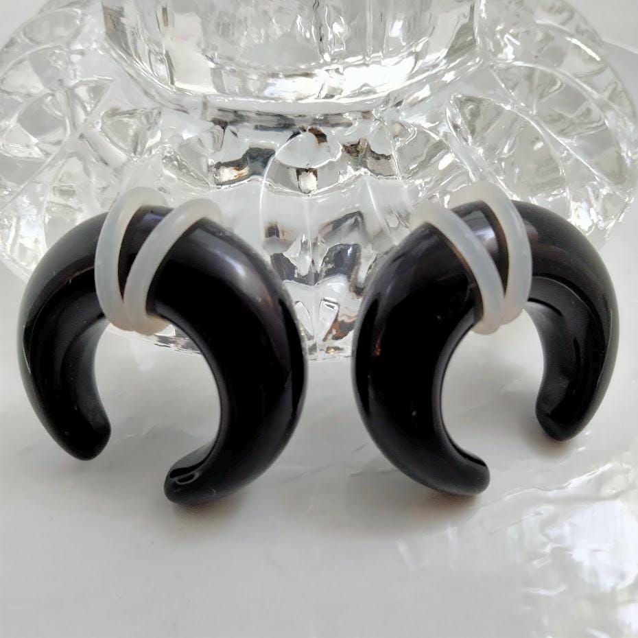 00G Black Glass Buffalo Pincher Ear Stretcher – U-Shape, Metal-Free, Sold as Pair