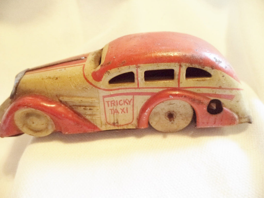 Antique 1930s Marx Tricky Taxi – Tin Wind-Up Toy Car, Made in USA, Rare Collectible