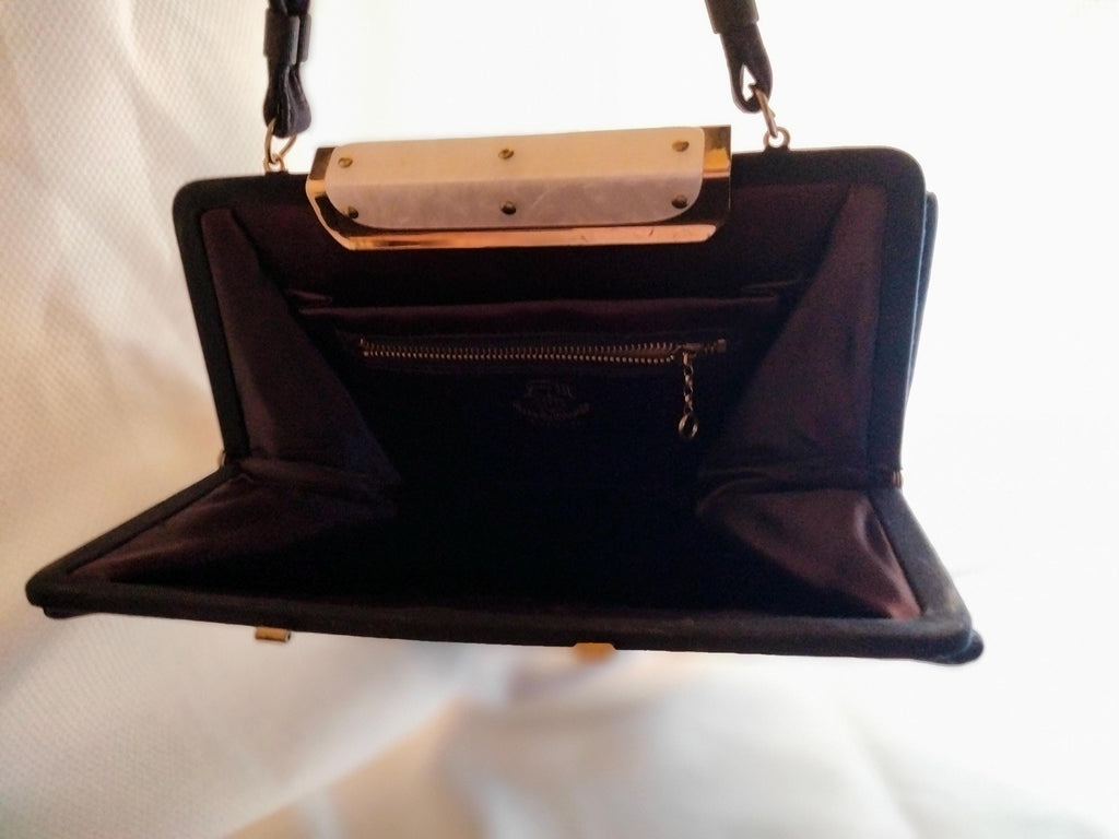 1940s Vintage Cloth Handbag | Mother of Pearl Clasp | L&M Bags by Edwards | Made in USA