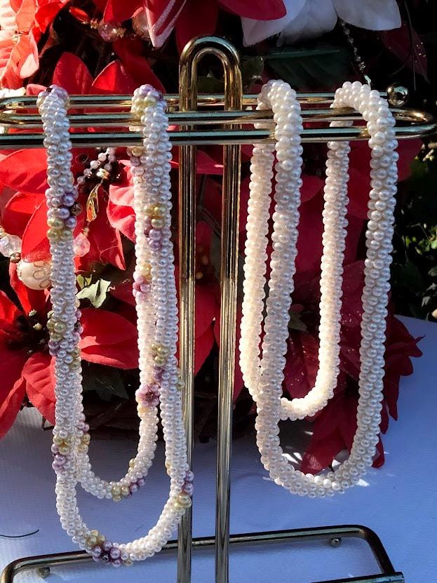 Vintage Faux Creamy White Pearl Crochet Rope Necklace – 12", Slip-Over-Head