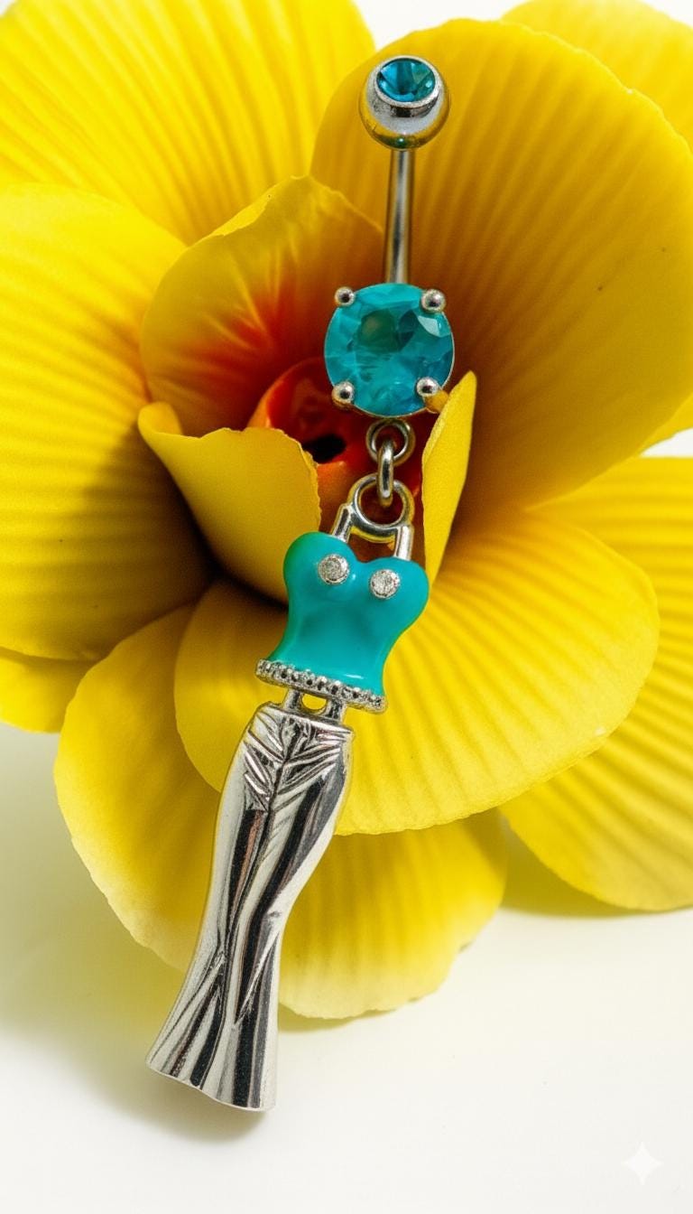 Turquoise Enamel Dangle Belly Ring – 14G Surgical Steel