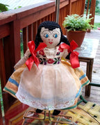 Vintage 1940s Mexican Festival Cloth Doll – 13" Handcrafted Heirloom Display Piece