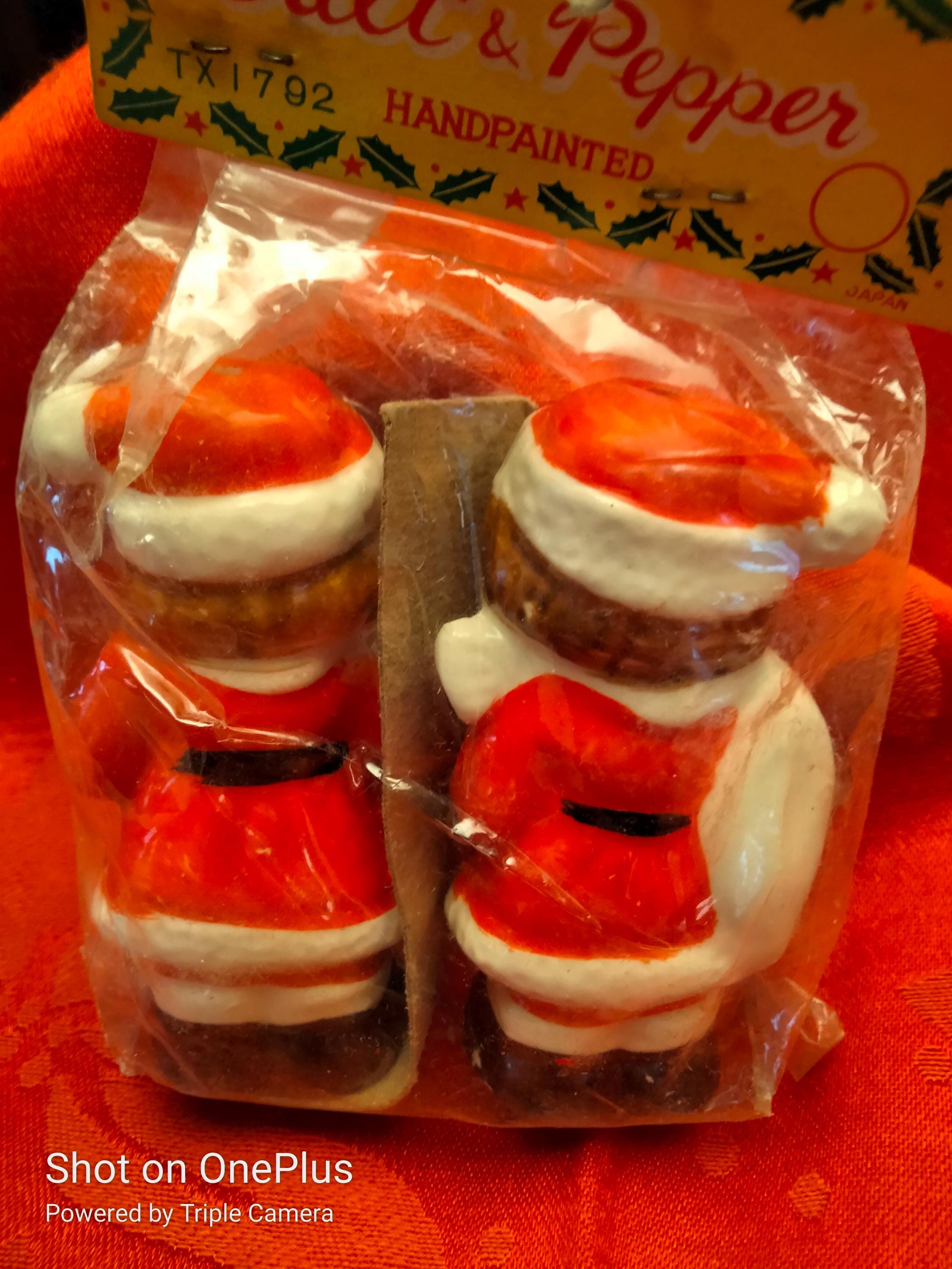 Vintage 1960s Santa & Mrs. Claus Salt & Pepper Shakers + 1970s Plaster Sheep Ornament – Original Packaging