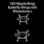 14G Butterfly Wing Nipple Shield – 316L Surgical Steel, Clear Rhinestones, Sold as Pair