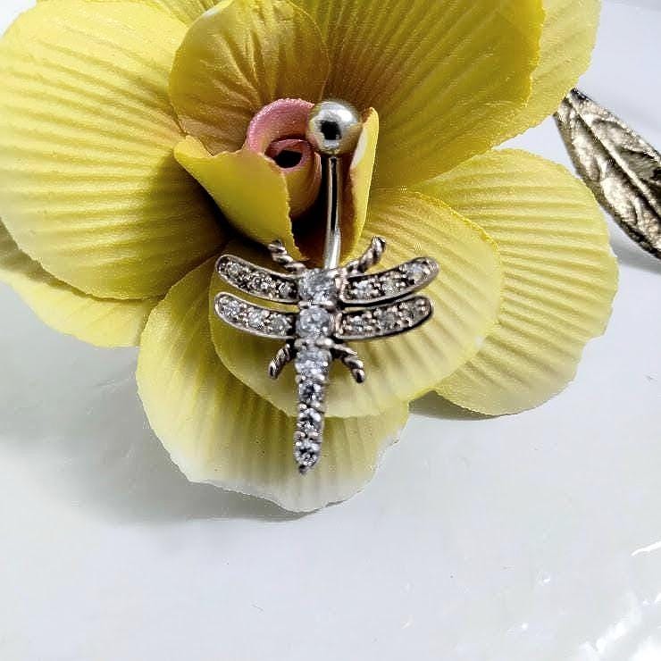 Butterfly Belly Ring, 14G Surgical Steel, Diamond-Cut Stones