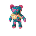 Vintage 1980s Riverdale Christmas Teddy Bear – Poinsettia Fabric, Made in USA, Mint Condition