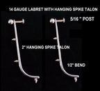 14G Labret Stud with 2" Hanging Spiked Talon – 316L Surgical Steel, Beard-Friendly