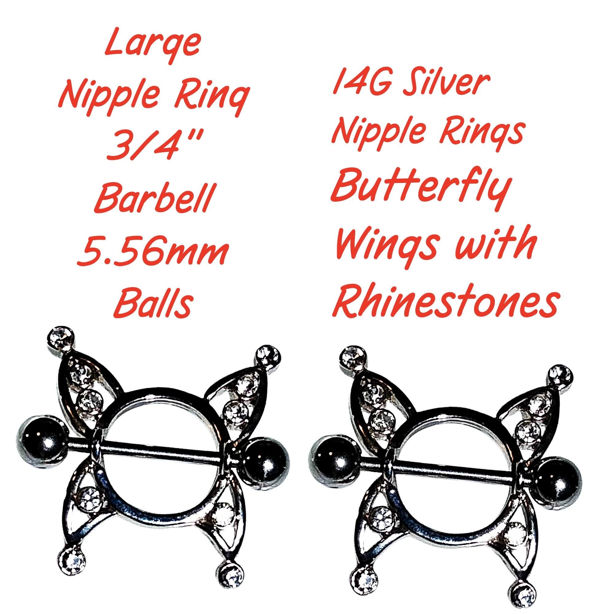 14G Butterfly Wing Nipple Shield – 316L Surgical Steel, Clear Rhinestones, Sold as Pair
