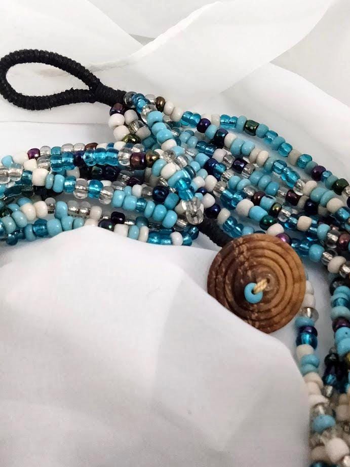 Vintage Nine-Strand Glass Bead Choker – Turquoise, Blue, Silver & More