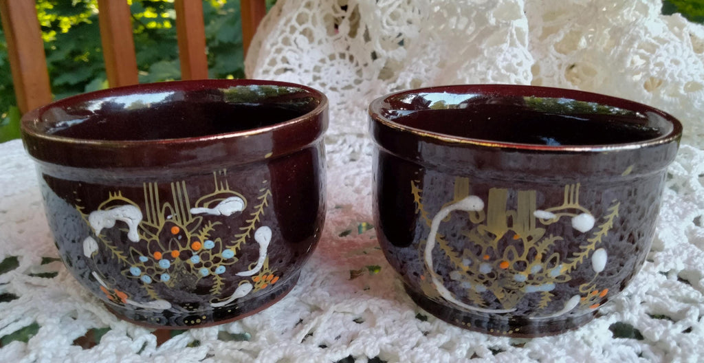 Antique Japanese Moriage Redware Bean & Rice Crock Set – 3-Piece with Gold Trim, Made in Japan