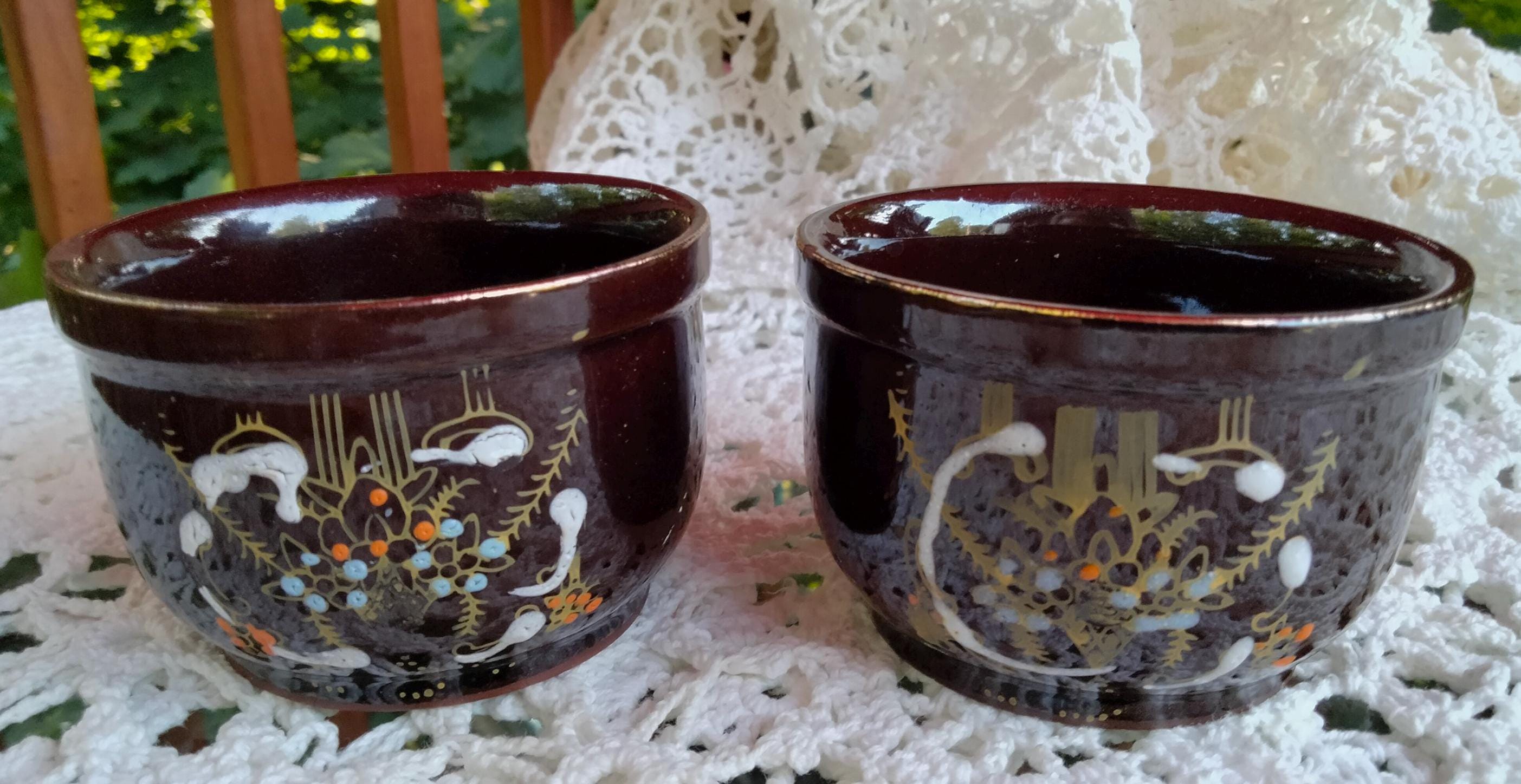 Antique Japanese Moriage Redware Bean & Rice Crock Set – 3-Piece with Gold Trim, Made in Japan