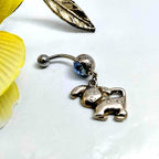 Puppy Dangle Belly Ring – 14G Blue Rhinestone, Surgical Steel