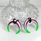 00G UV Reactive Buffalo Pincher Ear Stretcher – White with Purple & Green Stripes, Sold as Pair
