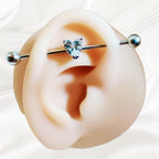 14G Industrial Barbell – Surgical Steel, Diamond-Like Heart Stone, Prong Set