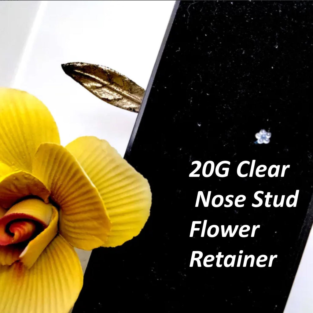 20G Clear Acrylic Flower Nose Stud – 3mm 5-Petal Top, Retainer or Everyday Wear