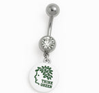 Think Green Belly Ring – 14G Diamond-Like Stone & Enamel Charm