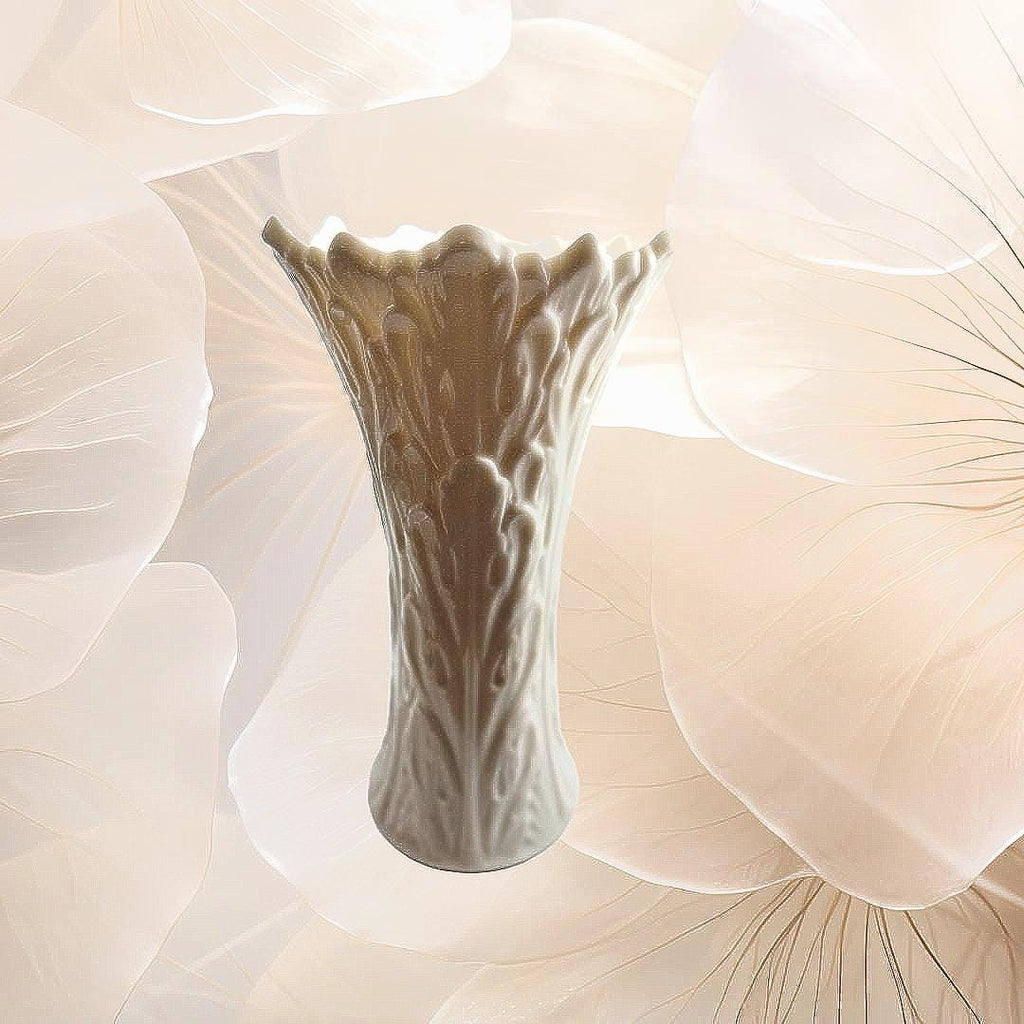 Vintage Lenox Woodlawn Vase – Creamy Vanilla Ceramic with Foliage Texture, Made in USA