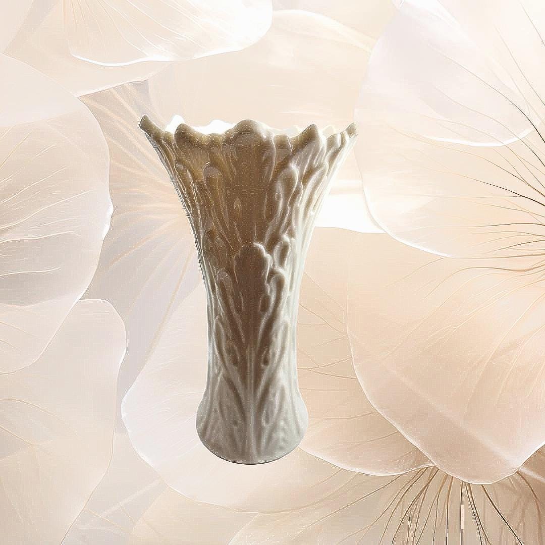 Vintage Lenox Woodlawn Vase – Creamy Vanilla Ceramic with Foliage Texture, Made in USA