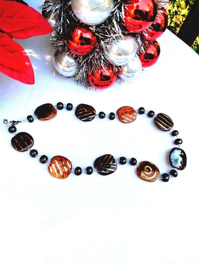 Vintage Lampwork Glass Bead Choker – Fall Colors with Gold Accents, 18"