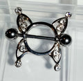 14G Butterfly Wing Nipple Shield – 316L Surgical Steel, Clear Rhinestones, Sold as Pair