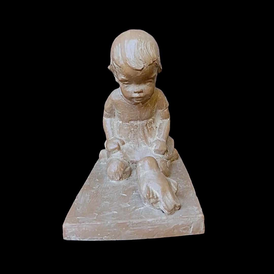 Vintage Haeger Ceramic Sculpture – Martie Strubel “Magical Moment” Kneeling Girl with Bird, 1980s