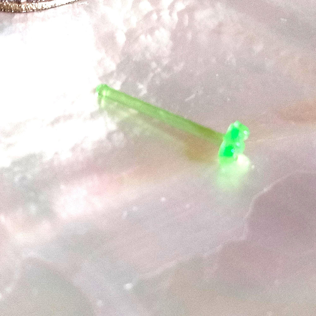 20G Green Acrylic Flower Nose Stud, UV Reactive (10mm Post)