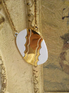 Vintage White & Gold Enamel Pendant Necklace – 18" Gold Tone Chain, 1980s