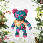 Vintage 1980s Riverdale Christmas Teddy Bear – Poinsettia Fabric, Made in USA, Mint Condition