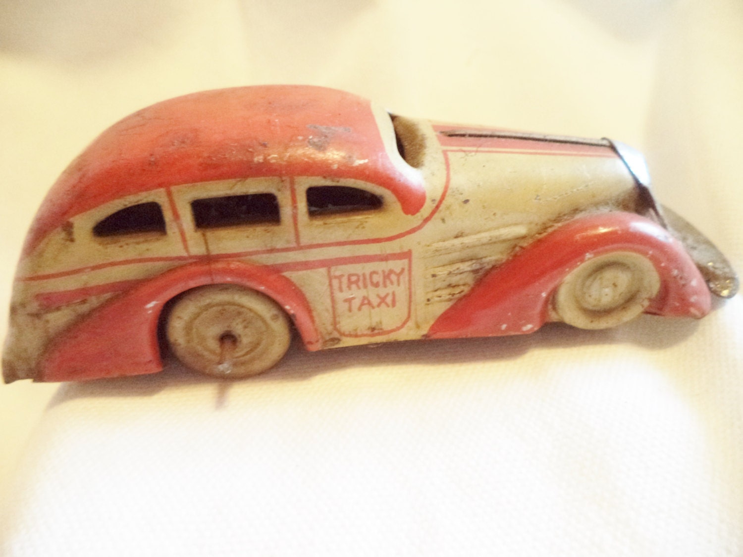 Antique 1930s Marx Tricky Taxi – Tin Wind-Up Toy Car, Made in USA, Rare Collectible