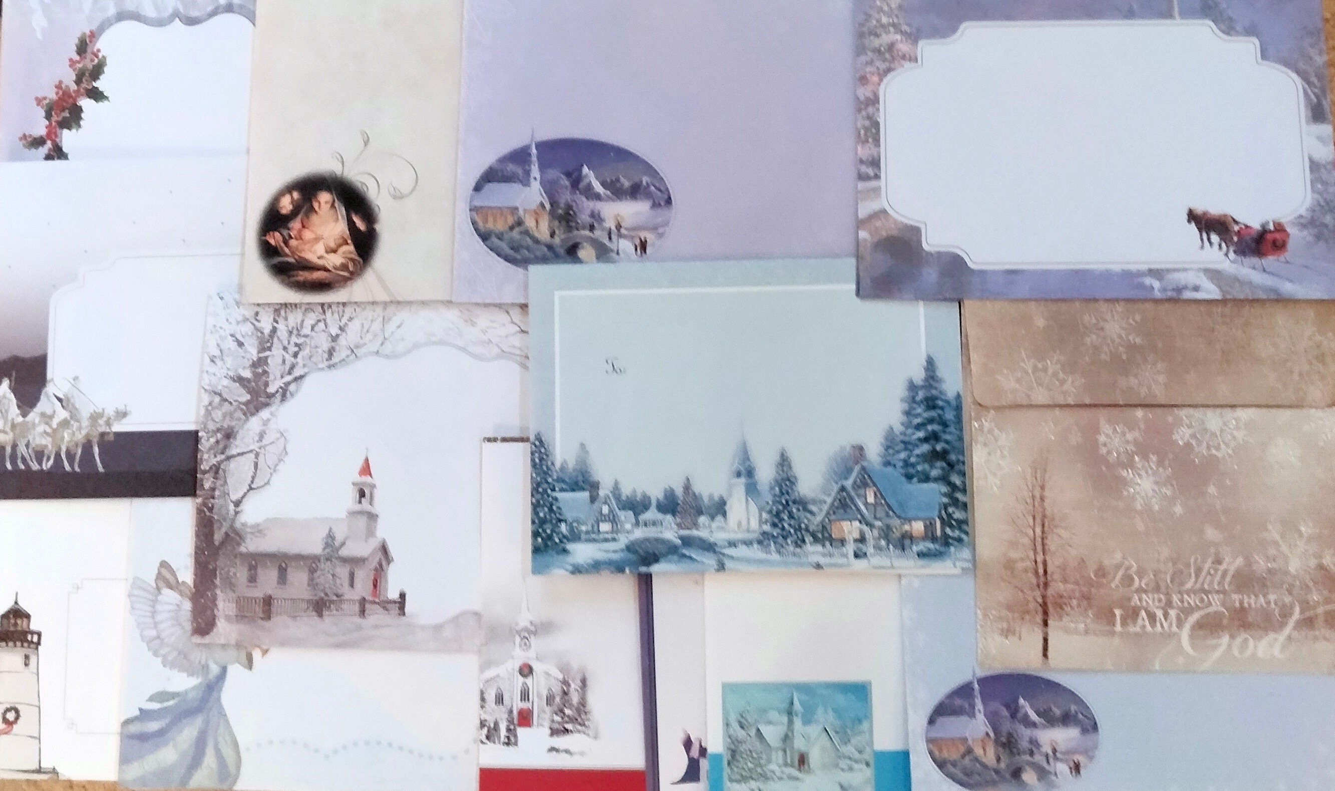 Religious Christmas Cards – 30-Card Assortment, Churches, Angels & Nativity, USA Printed