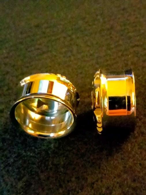 3/4" Stainless Steel Evil Pumpkin Double Flare Flesh Tunnel – Rhinestones, Halloween