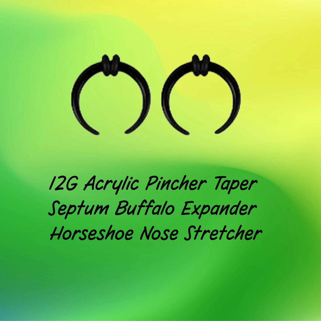 12G Black Acrylic Pincher Taper | Septum Ring & Stretcher | Buffalo Horseshoe