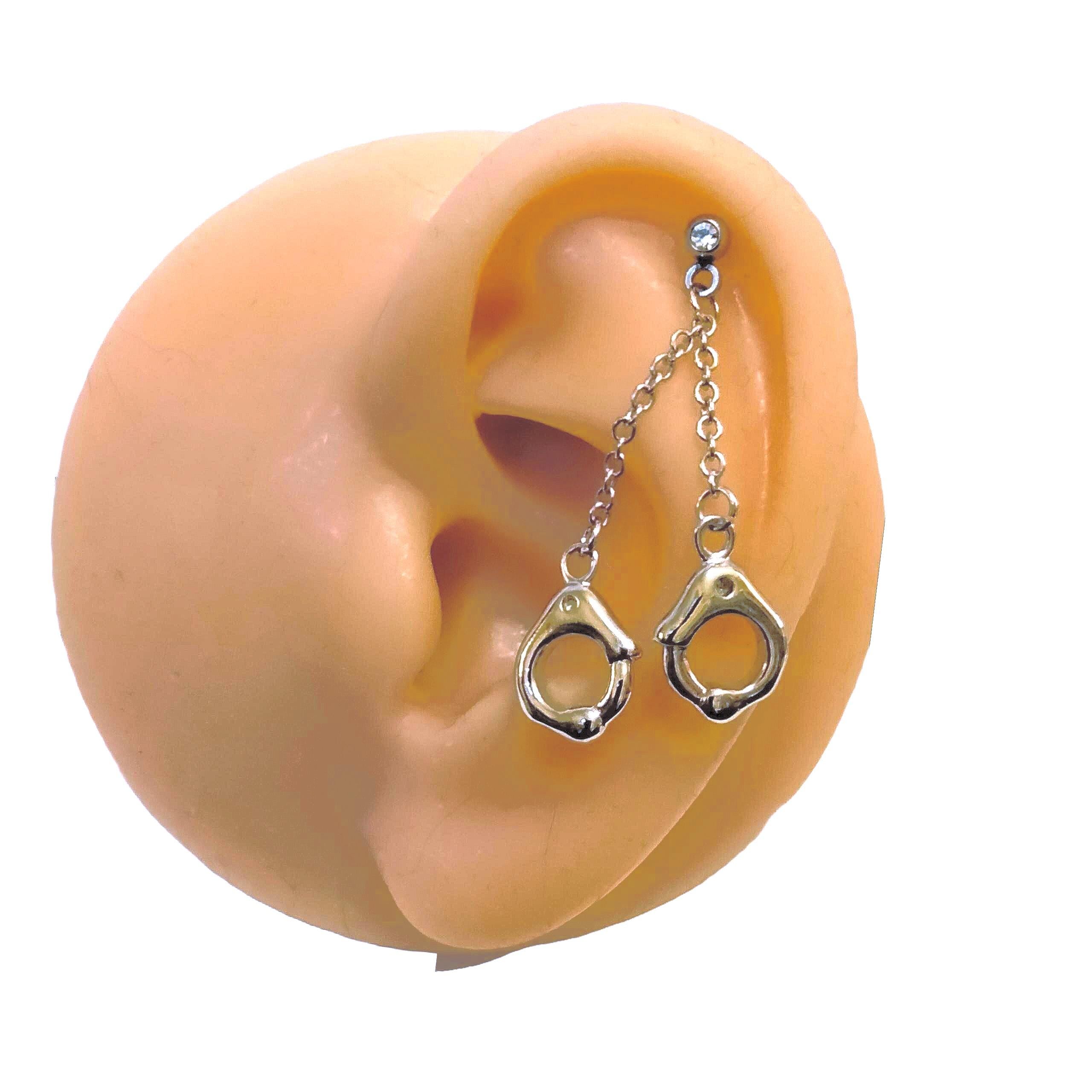 16G Handcuff Dangle Cartilage Stud | Titanium | Helix & Lobe Piercing