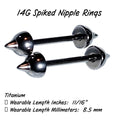 14G Titanium Spike Nipple Barbell – Gothic & Punk Cone Ends, Silver, 1-1/8"