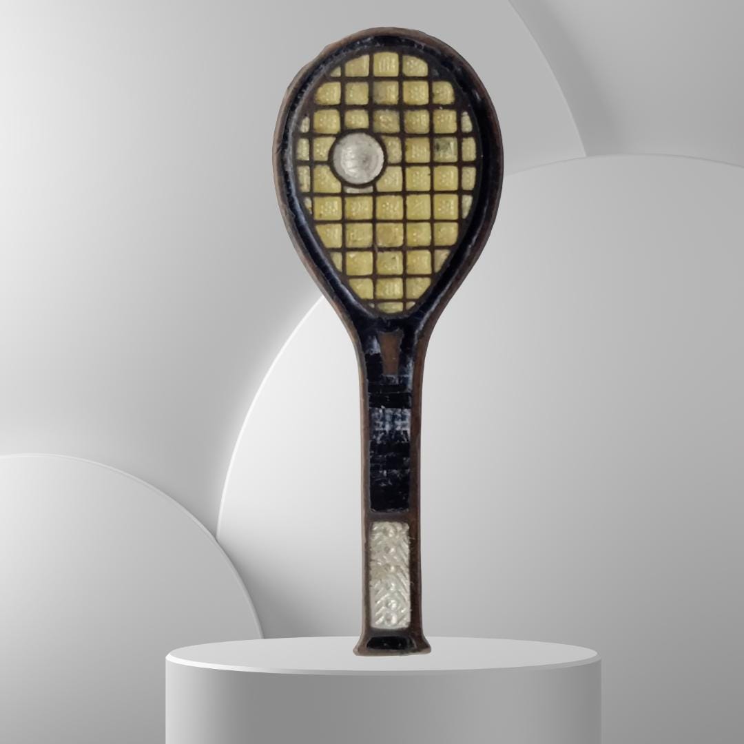 Vintage 1950s Handcrafted Tennis Racket Brooch – Miniature Sports Pin