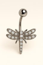 Butterfly Belly Ring, 14G Surgical Steel, Diamond-Cut Stones