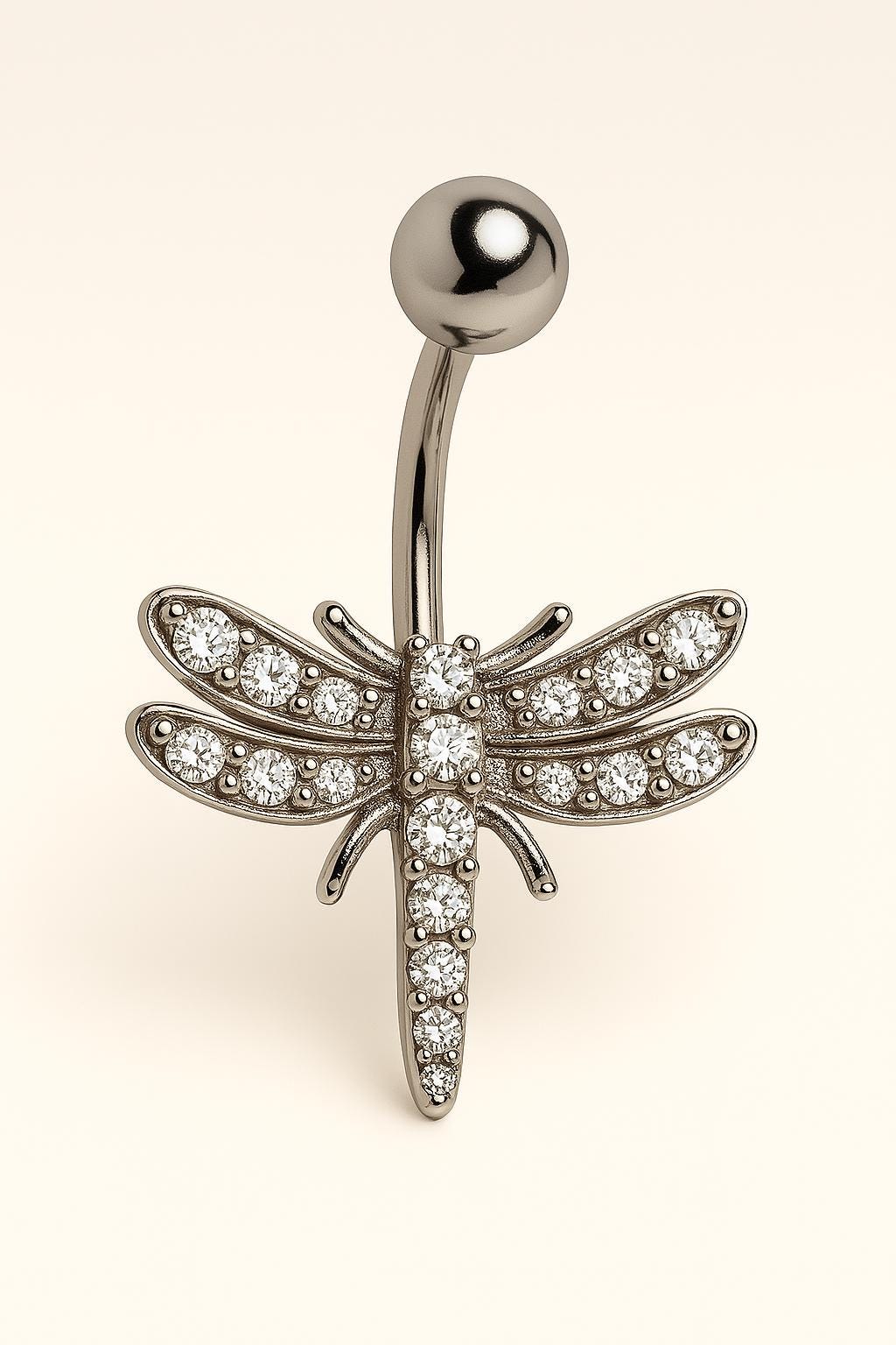 Butterfly Belly Ring, 14G Surgical Steel, Diamond-Cut Stones