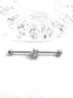 14G Star Industrial Barbell – Surgical Steel, Diamond-Like 5/16" Star Stone
