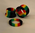 1/2" Rasta Stripe Acrylic Screw Tunnel – Black, Green, Yellow & Red, Sold as Pair