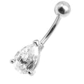 Teardrop Belly Ring – 14G Diamond-Like Prong Setting, Surgical Steel