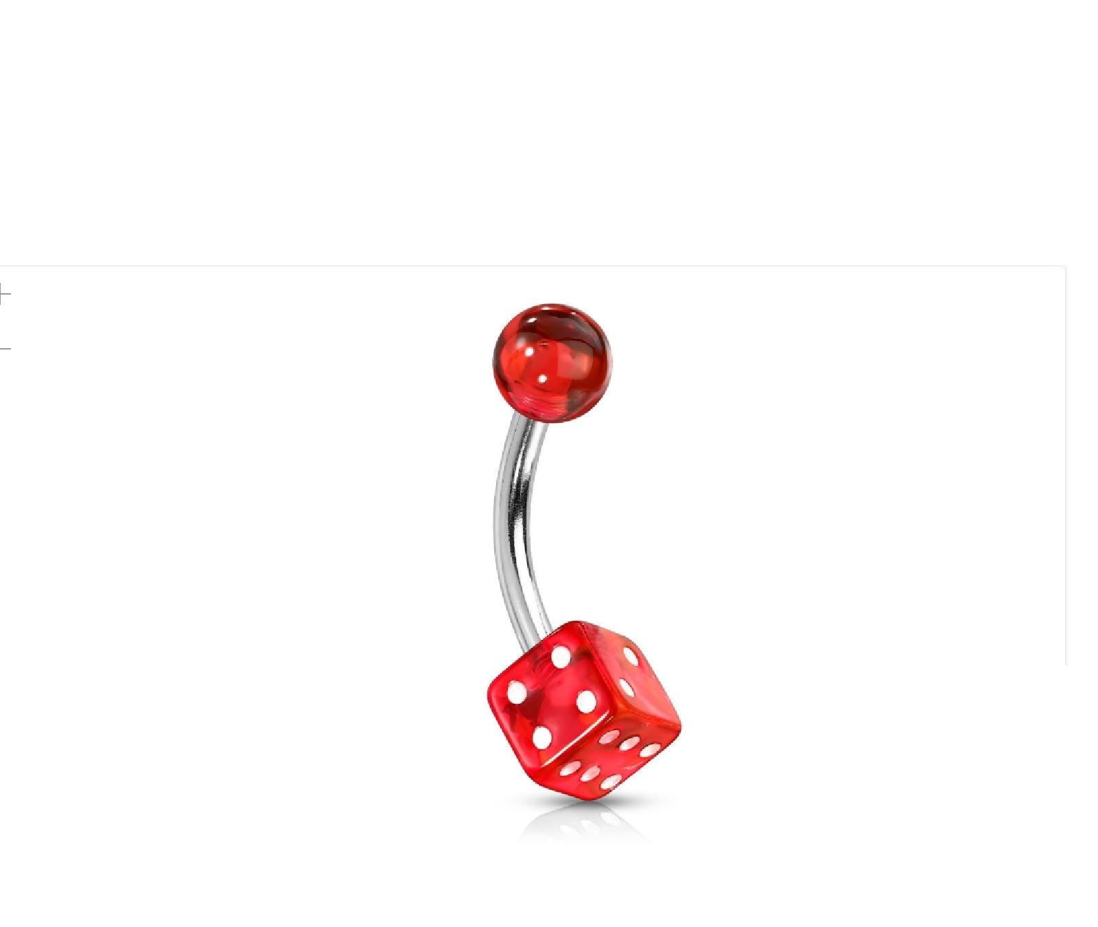 14G UV Reactive Red Dice Belly Ring – Surgical Steel Curved Barbell, 5/8"