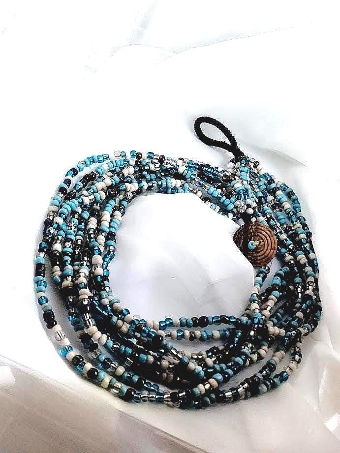 Vintage Nine-Strand Glass Bead Choker – Turquoise, Blue, Silver & More