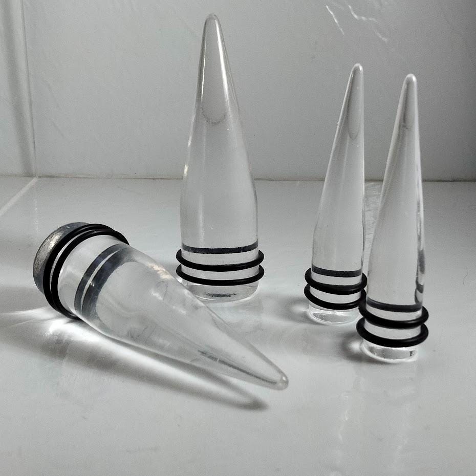 3/4" Clear Acrylic Ear Stretching Taper – Big Gauge, 2-5/8" Long, O-Rings Included
