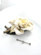 14G Industrial Barbell – Surgical Steel, Diamond-Like Heart Stone, Prong Set