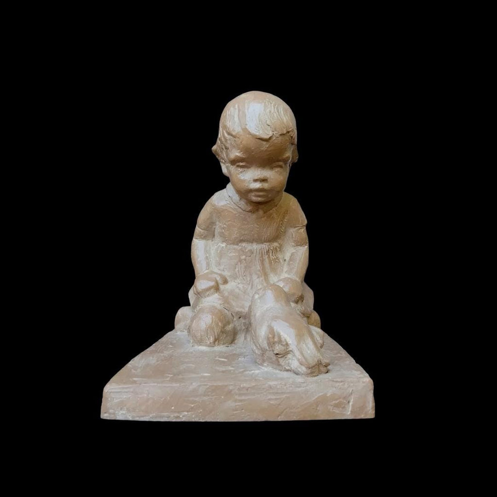 Vintage Haeger Ceramic Sculpture – Martie Strubel “Magical Moment” Kneeling Girl with Bird, 1980s