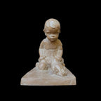 Vintage Haeger Ceramic Sculpture – Martie Strubel “Magical Moment” Kneeling Girl with Bird, 1980s