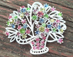 Vintage Rhinestone Flower Basket Brooch – Multicolor Prong-Set Stones, Pristine Condition